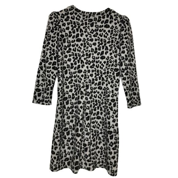 Socialite Leopard Print Sweater Dress 3/4 Sleeve Mini Gray Black Large - Picture 3 of 6